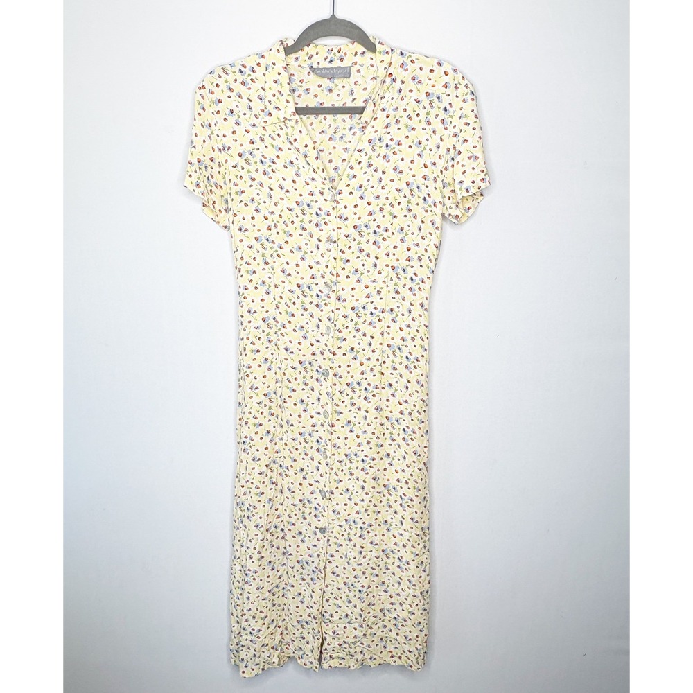 Carol Anderson California Vintage 90s Floral Button Midi Dress Yellow Size L